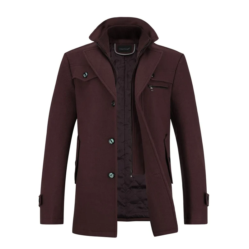YOUTHUP Herren Wollmantel Dick Winter Kurzmantel Regular Fit Wintermantel Freizeit Herrenmantel Über