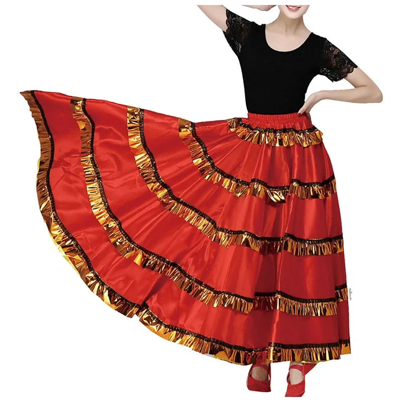 Flamenco Kostüm Damen Tanzkleid Langerock Traditionell Röcke Spanischer Stierkampf Rock Frauen Tanzr