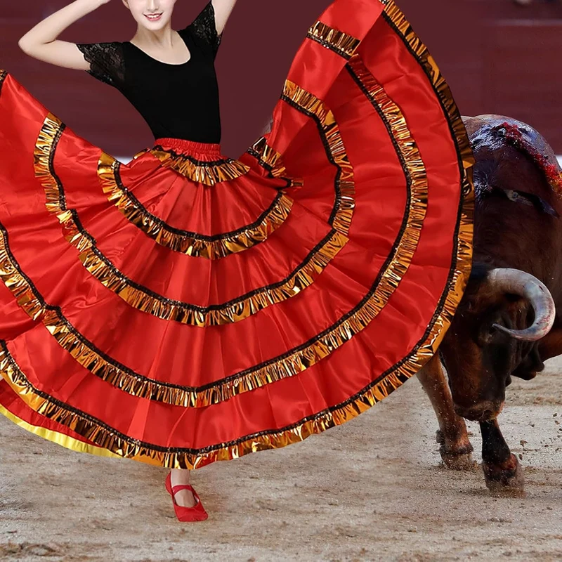 Flamenco Kostüm Damen Tanzkleid Langerock Traditionell Röcke Spanischer Stierkampf Rock Frauen Tanzr