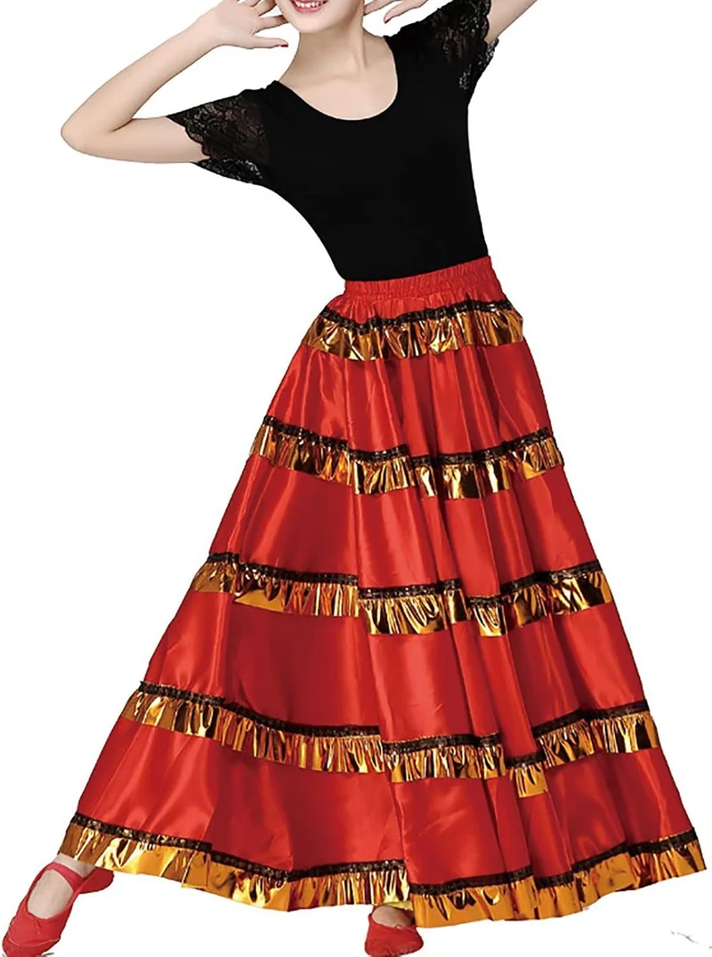 Flamenco Kostüm Damen Tanzkleid Langerock Traditionell Röcke Spanischer Stierkampf Rock Frauen Tanzr