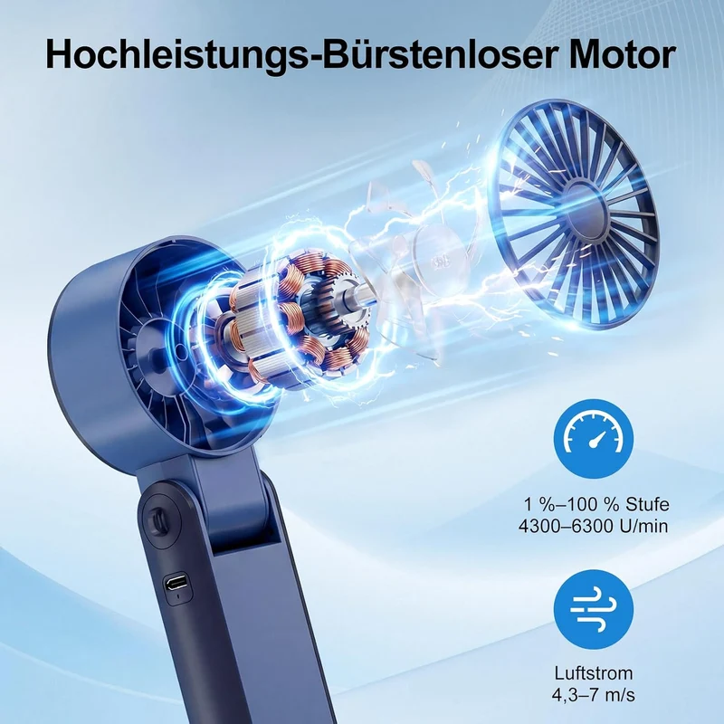 Handventilator 100 Stufen Leise Leistungsstark – Tragbarer Mini Ventilator USB Wiederaufladbar mit L