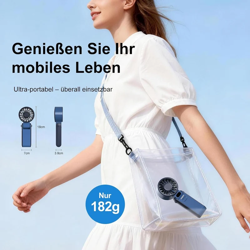 Handventilator 100 Stufen Leise Leistungsstark – Tragbarer Mini Ventilator USB Wiederaufladbar mit L