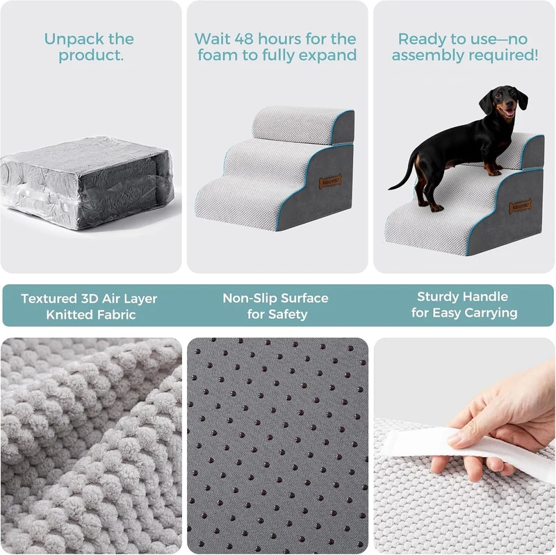 Hundetreppe & Rampe für hohes Bett & Sofa, 33-61 cm abnehmbare Haustiertreppe für kleine & mittlere