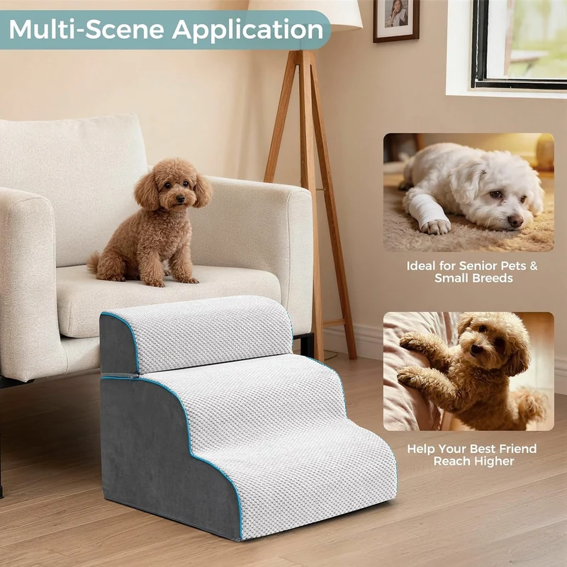 Hundetreppe & Rampe für hohes Bett & Sofa, 33-61 cm abnehmbare Haustiertreppe für kleine & mittlere