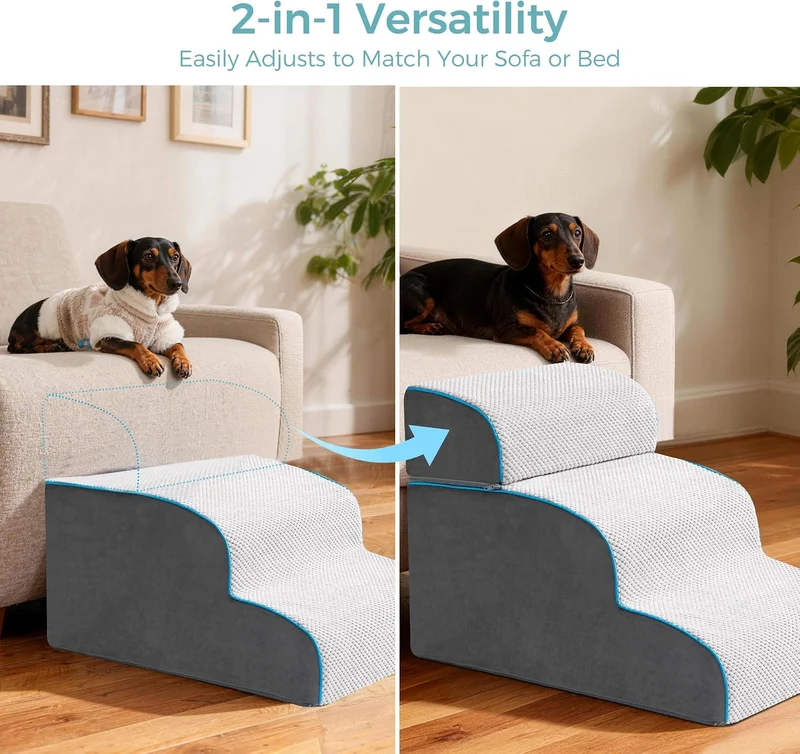 Hundetreppe & Rampe für hohes Bett & Sofa, 33-61 cm abnehmbare Haustiertreppe für kleine & mittlere