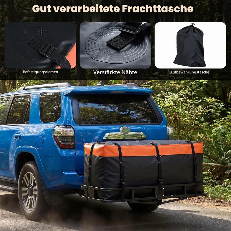 FANTASK 455 L Heckbox für Anhängerkupplung, 146 x 61 x 51 cm, Softshell-Heckträger wasserdicht & fal