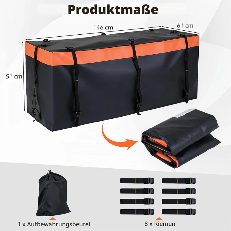 FANTASK 455 L Heckbox für Anhängerkupplung, 146 x 61 x 51 cm, Softshell-Heckträger wasserdicht & fal