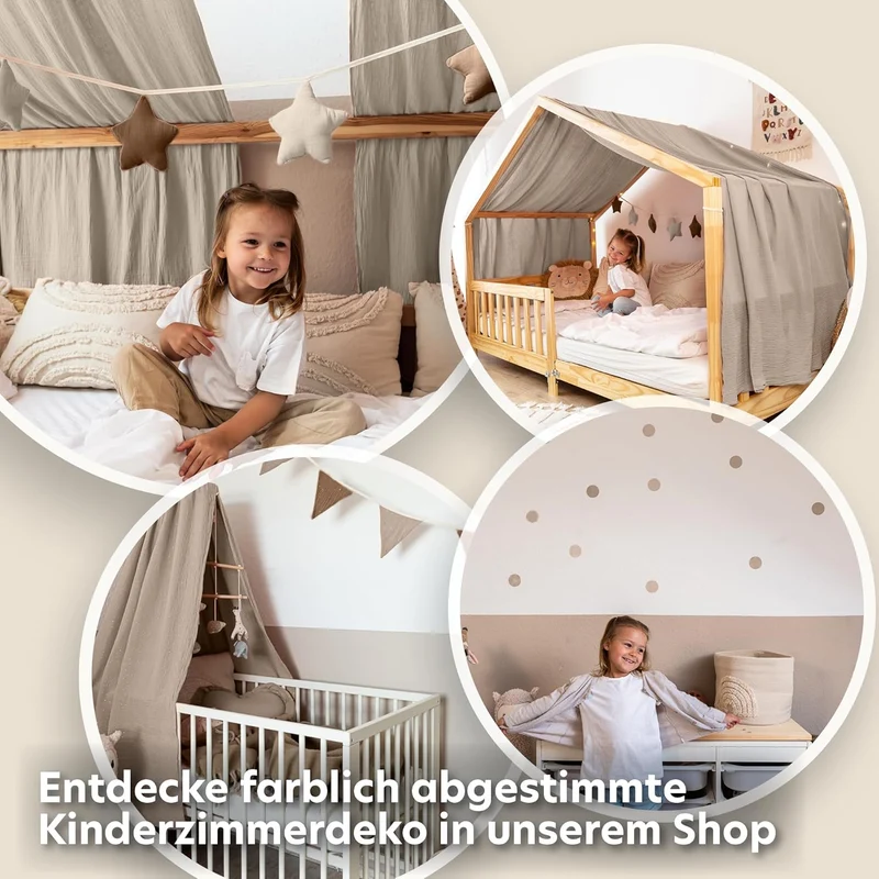 lilimaus Baldachin Kinderzimmer mit Goldapplikation [in 12 Farben] Betthimmel aus 100% Baumwolle Mus