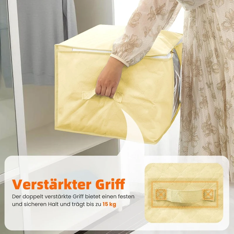 3er-Set Faltbare Aufbewahrungstaschen 80L – Cremeweiss – 3-Lagiges Material Mit Transparenter PVC-Fe