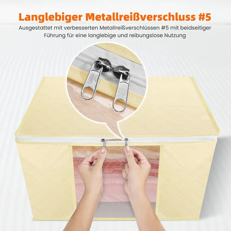3er-Set Faltbare Aufbewahrungstaschen 80L – Cremeweiss – 3-Lagiges Material Mit Transparenter PVC-Fe