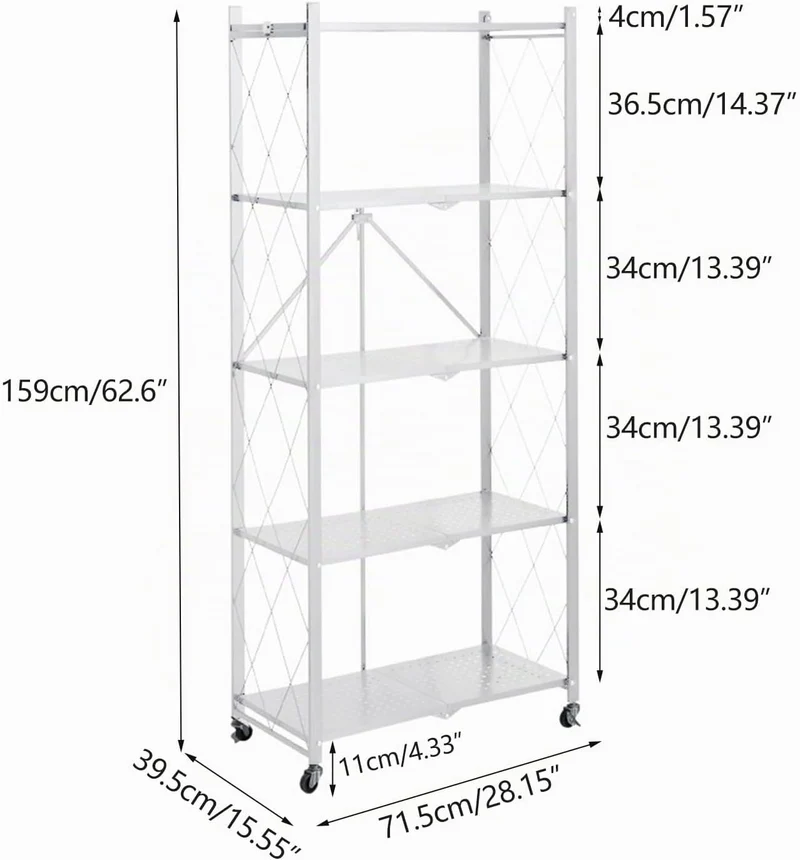 Klappbar Servierwagen mit 4 Rollen, Rollwagen klappbar 3/4/5 Etage Mobile Storage Folding Trolley Mi