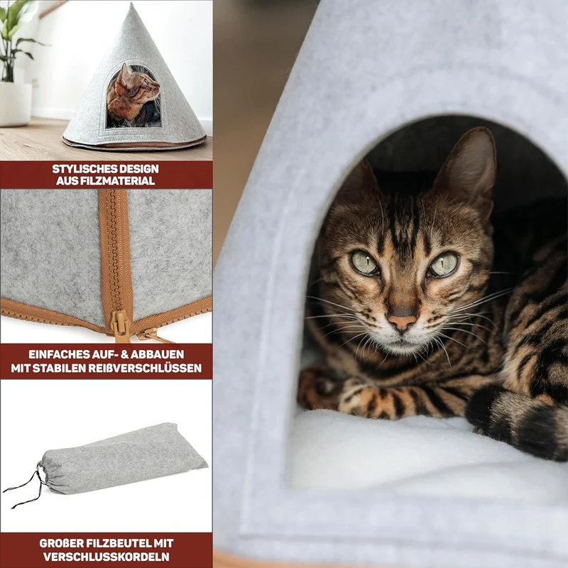 CanadianCat Company | Katzen Tipi Zelt für Haustiere Katzenzelt Cone Katzen Tipi, XL Katzenhöhle aus