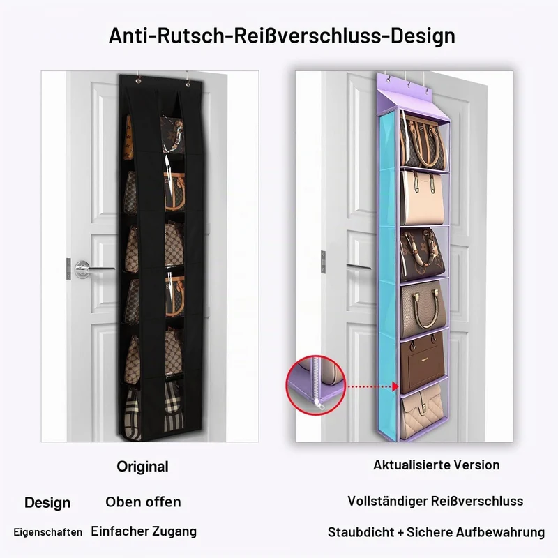 Lirex Geldbörsen-Organizer, 6 Taschen Handtaschen-Organizer mit Reissverschluss zum Aufhängen, für S