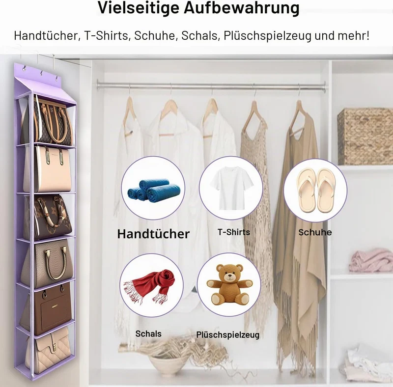 Lirex Geldbörsen-Organizer, 6 Taschen Handtaschen-Organizer mit Reissverschluss zum Aufhängen, für S