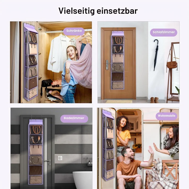 Lirex Geldbörsen-Organizer, 6 Taschen Handtaschen-Organizer mit Reissverschluss zum Aufhängen, für S