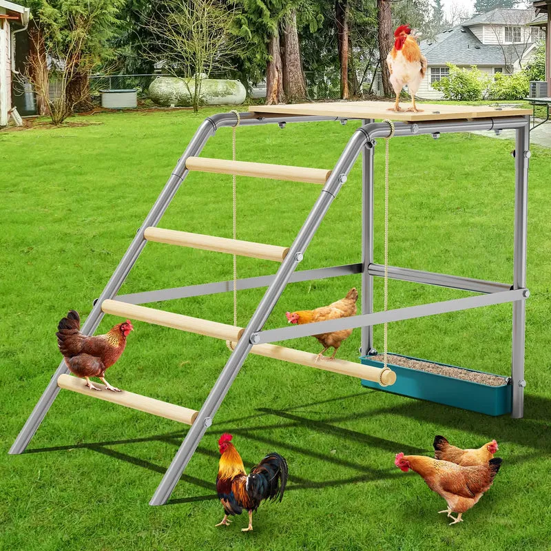 Hühnerschaukel Draussen 100×48×70cm,Holz and Metall Hühnerschaukel,Kletterturm für Hühner,Hühnerleit