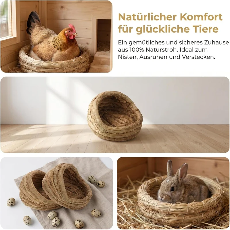 ibasenice 2er-Pack Legenester für Hühner aus Naturstroh, Gemütliches Hühnerbett & Hühnerschlafplatz