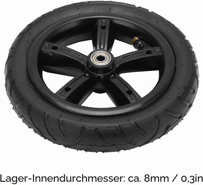 8 Zoll Vorderrad, 8 Zoll Luftreifen 200x45 mit Innenschlauch für Elektroroller mit Nabe und Lager
