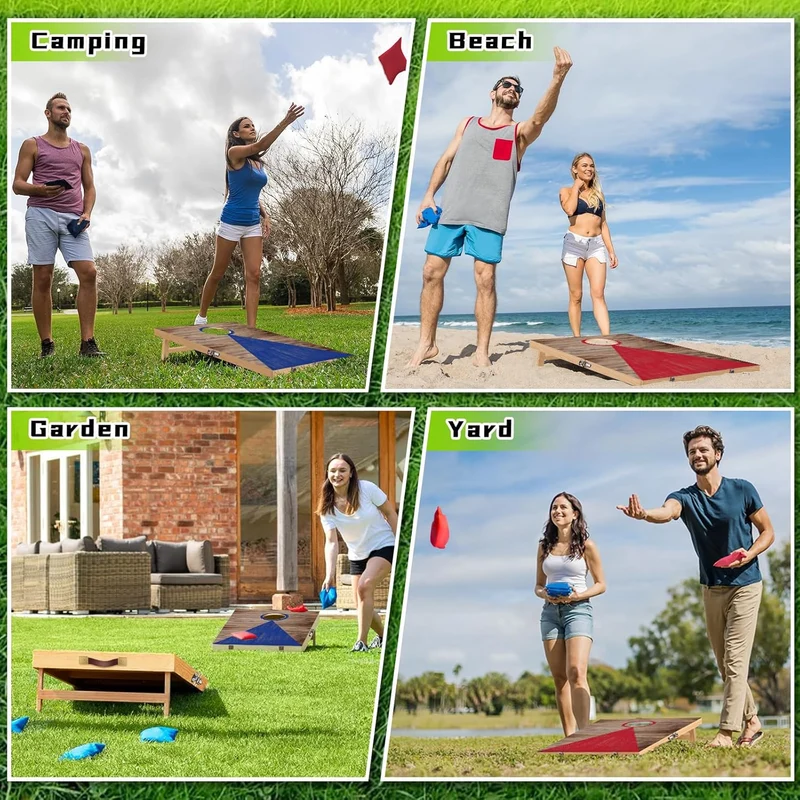 NZQXJXZ Cornhole Spiel Outdoor, 60 x 40 cm Massivholz Premium Corn Hole Boards mit 6 Cornhole Säckch