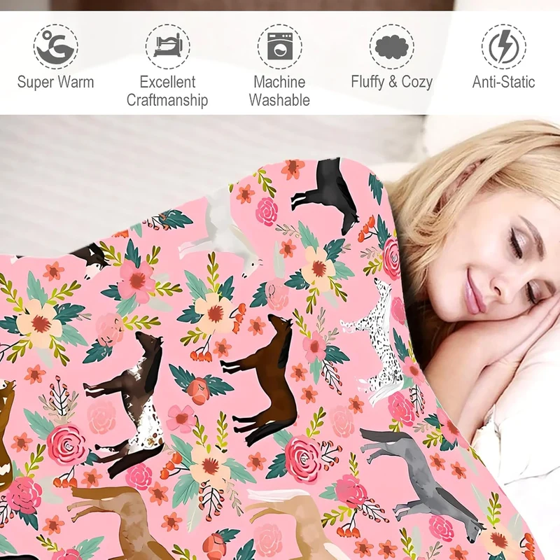 Pferde Geschenke Decke für Frauen Blumenpferde werfen Decke Sachen Plüsch gemütliche Bettwäsche Flan