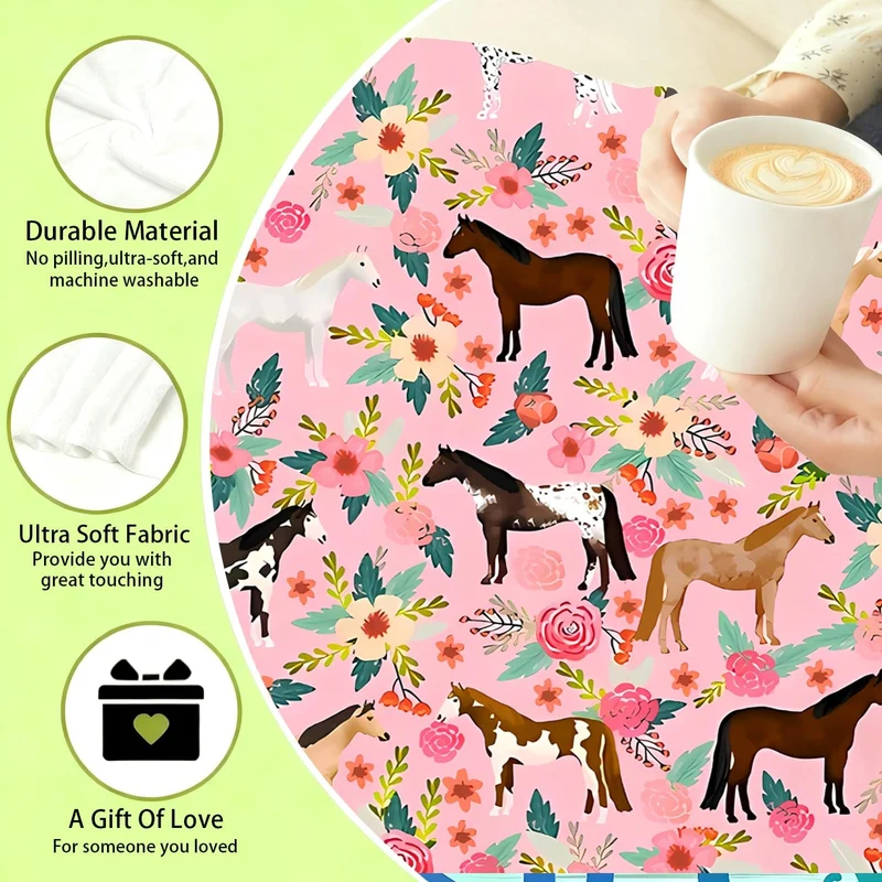 Pferde Geschenke Decke für Frauen Blumenpferde werfen Decke Sachen Plüsch gemütliche Bettwäsche Flan