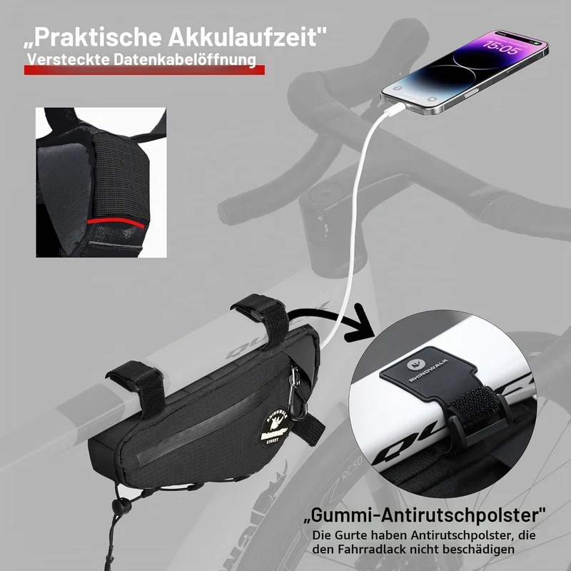 Rahmentasche Fahrrad Fahrradtasche Rahmen Dreiecktasche Rohrtasche Triangeltasche für Rennrad, Mount