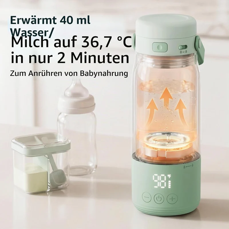 Baby Flaschenwärmer Unterwegs, Mobiler Milcherwärmer Mit Akku, 500ml, LED-Anzeige, 1°c Präzise Kontr