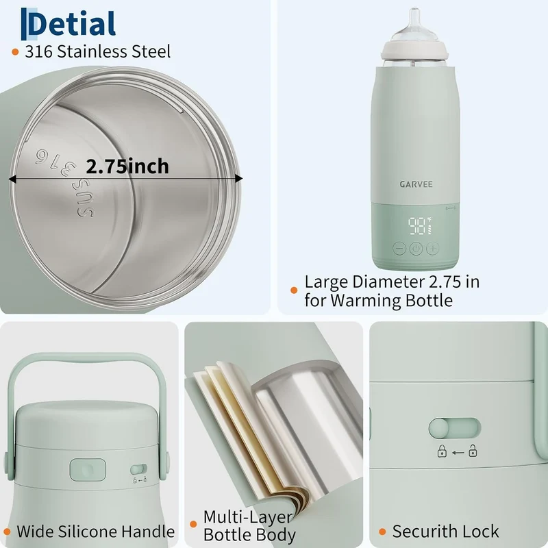 Baby Flaschenwärmer Unterwegs, Mobiler Milcherwärmer Mit Akku, 500ml, LED-Anzeige, 1°c Präzise Kontr