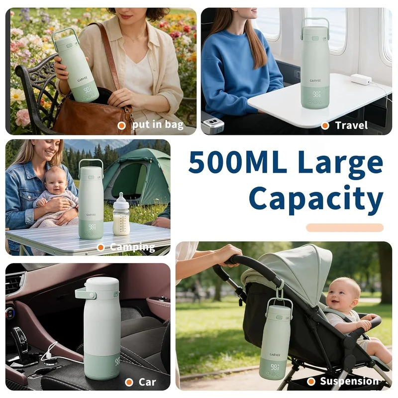 Baby Flaschenwärmer Unterwegs, Mobiler Milcherwärmer Mit Akku, 500ml, LED-Anzeige, 1°c Präzise Kontr