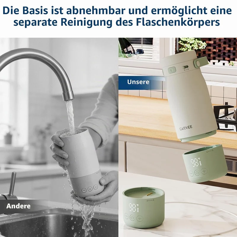 Baby Flaschenwärmer Unterwegs, Mobiler Milcherwärmer Mit Akku, 500ml, LED-Anzeige, 1°c Präzise Kontr