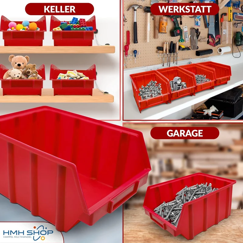 HMH 5x Stapelboxen Rot Grösse 4 Werkstatt Garage Keller Sichtlagerboxen 340x222x157mm Lagerboxen rot