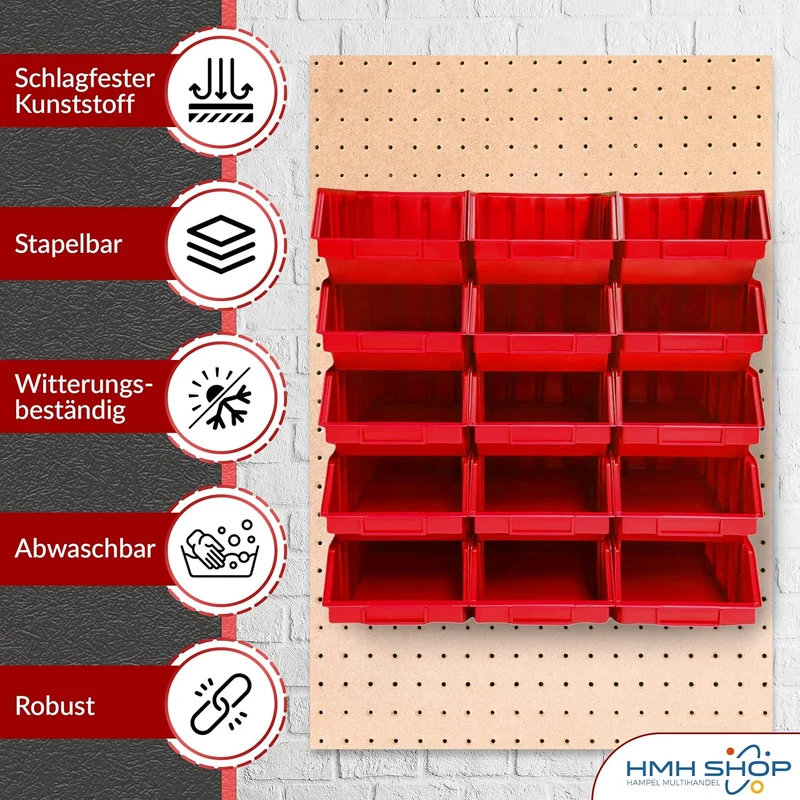 HMH 5x Stapelboxen Rot Grösse 4 Werkstatt Garage Keller Sichtlagerboxen 340x222x157mm Lagerboxen rot