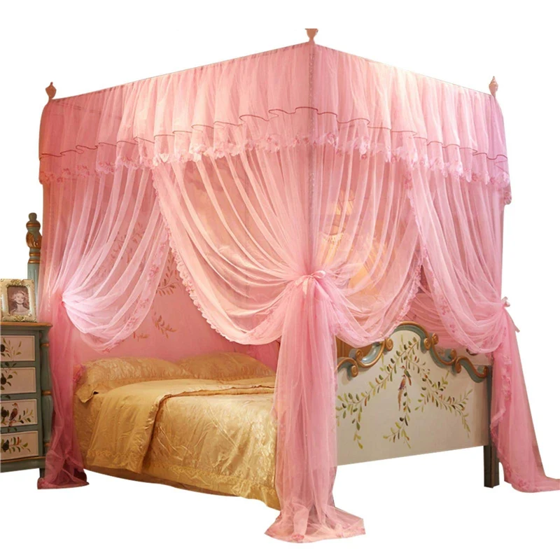 Betthimmel mit 4 Ecken, 2 × 2 × 1,5 m, Betthimmel für Mädchenzimmer, Betthimmel für Mädchen, Prinzes