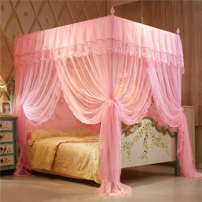 Betthimmel mit 4 Ecken, 2 × 2 × 1,5 m, Betthimmel für Mädchenzimmer, Betthimmel für Mädchen, Prinzes