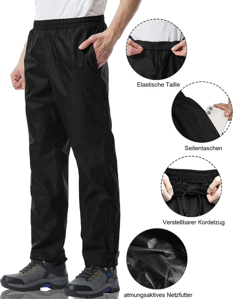 Coutyuyi Regenhose für Herren wasserdichte Leichte Winddichte Outdoorhose zum Wandern Camping Golf X