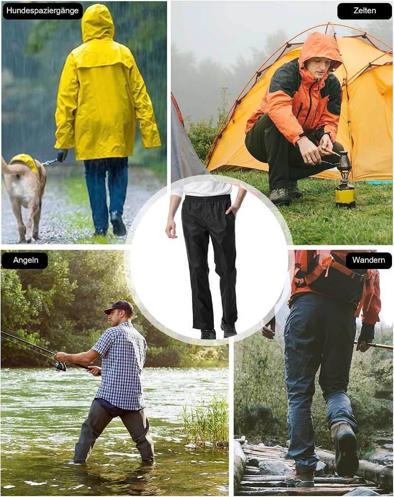 Coutyuyi Regenhose für Herren wasserdichte Leichte Winddichte Outdoorhose zum Wandern Camping Golf X