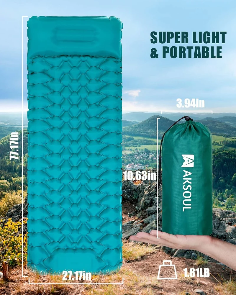 AKSOUL Isomatte Camping Luftmatratze Outdoor: Ultraleicht Gross Aufblasbare Matratze Dick Schlafmatt