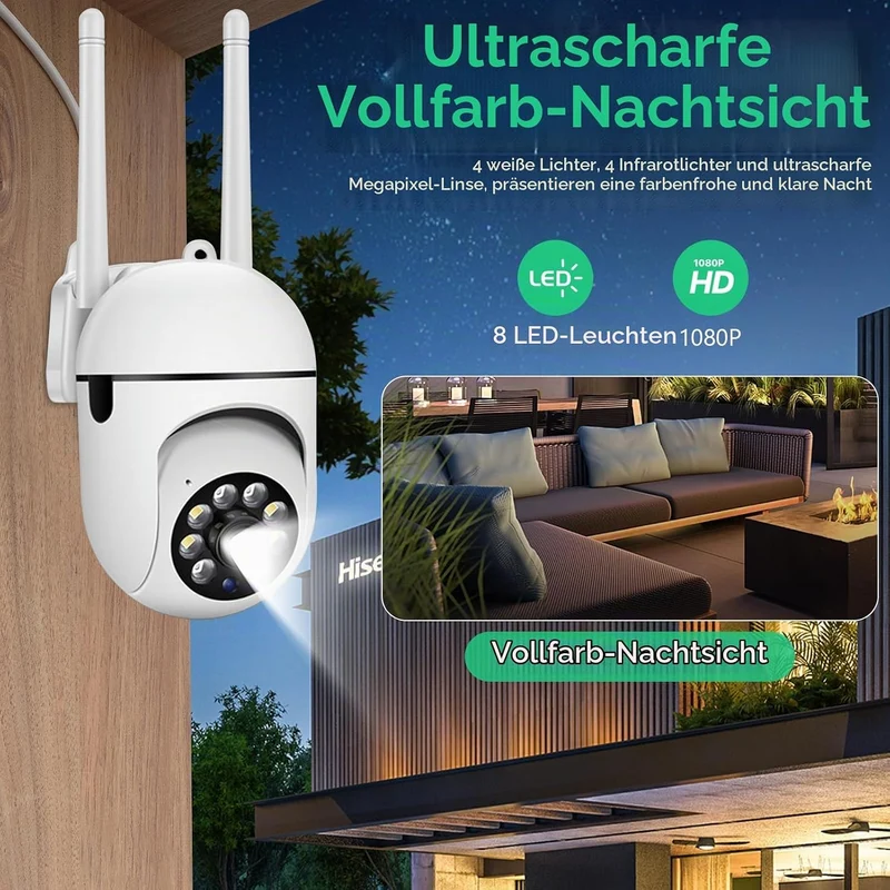 Überwachungskamera, WLAN Kamera Outdoor,355° Schwenk 90° Neige für Den Innen- und Aussenbereich, HD-