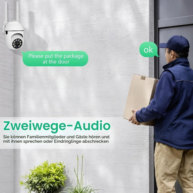 Überwachungskamera, WLAN Kamera Outdoor,355° Schwenk 90° Neige für Den Innen- und Aussenbereich, HD-