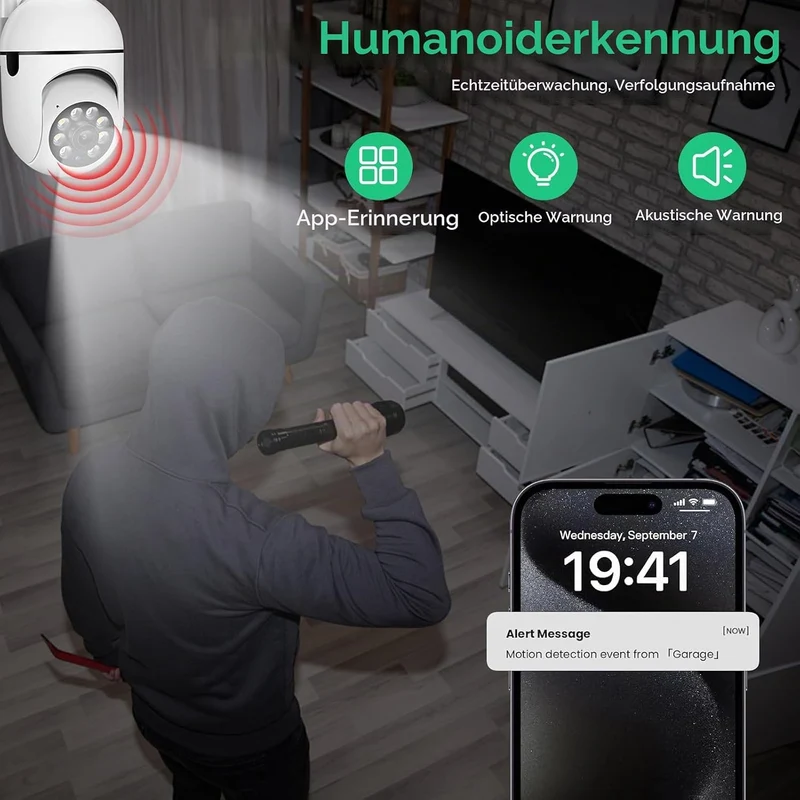 Überwachungskamera, WLAN Kamera Outdoor,355° Schwenk 90° Neige für Den Innen- und Aussenbereich, HD-