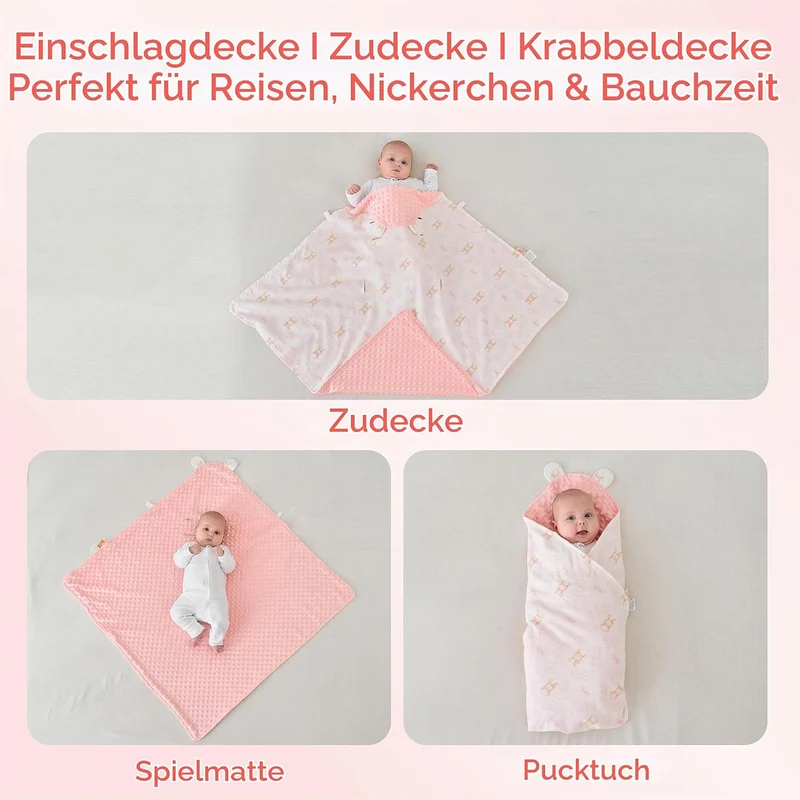 LAT Baby Einschlagdecke Babyschale, Decke Kinderwagen 90x90cm, Baumwolle Universal Babydecke Doppels