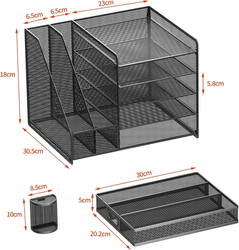 Schreibtisch Organizer mit Aktenhalter, 5-stufiger Papier Organizer mit Schublade und 2 Stifthaltern