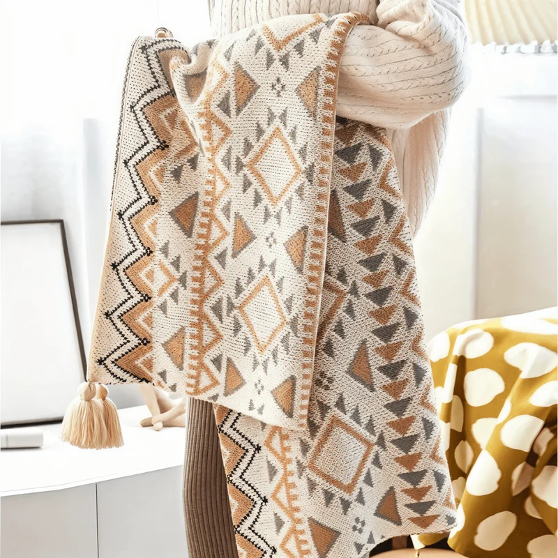 VIVIDLOOM – Geometrische Boho-Stil Fleece-Decke