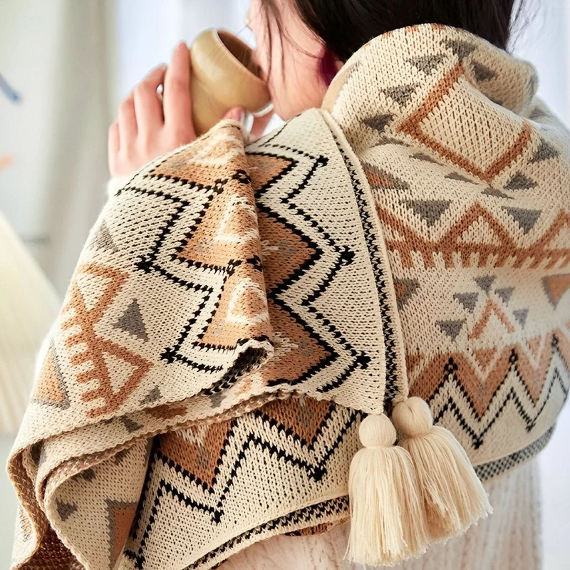 VIVIDLOOM – Geometrische Boho-Stil Fleece-Decke