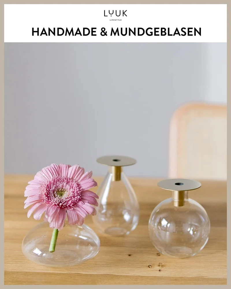 LUUK LIFESTYLE Glasvasen Kugel, Minimalistisches Design, Glasvase Klein, Rund, Oval, Deko-Vase, Mode