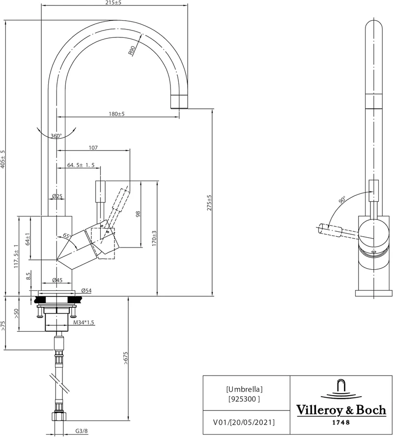 Villeroy & Boch Umbrella | Hochdruck | Einhand-Küchenarmatur | Edelstahl massiv, poliert | 925300LE