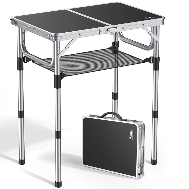 Anbte Campingtisch Klapptisch Aluminium Falttisch 3 Höhen Verstellbarer Camping Tisch mit Aufbewahru