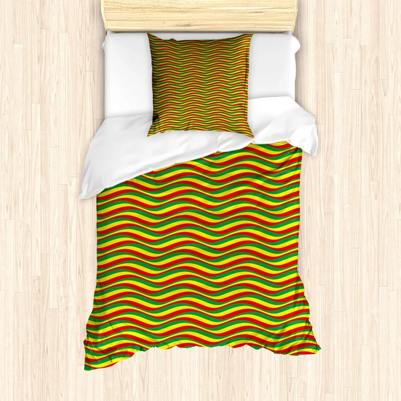 ABAKUHAUS Rasta Bettbezug Set für Einzelbetten, Ethiopian gewellte Streifen, Milbensicher Allergiker