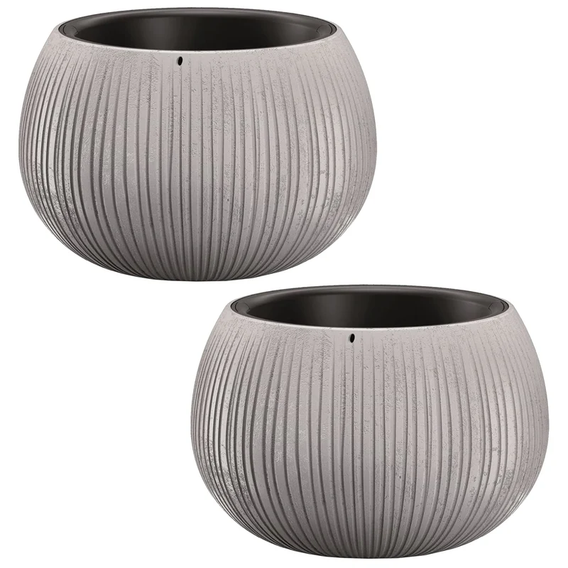 2x Prosperplast BETON BOWL de plástico CON depósito en color Cemento, 11 (alto) x 14,4 (ancho) x 14,