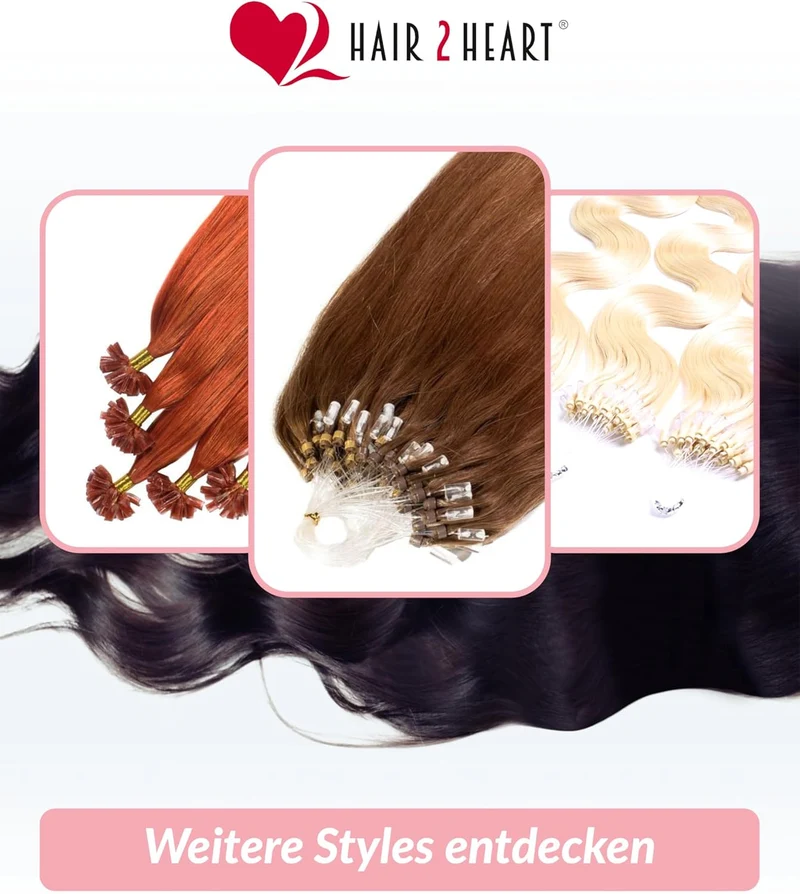 hair2heart Microring Extensions Echthaar Gewellt - 50 Strähnen 0.5g 50cm 4/0 mittelbraun 50cm 50 Str